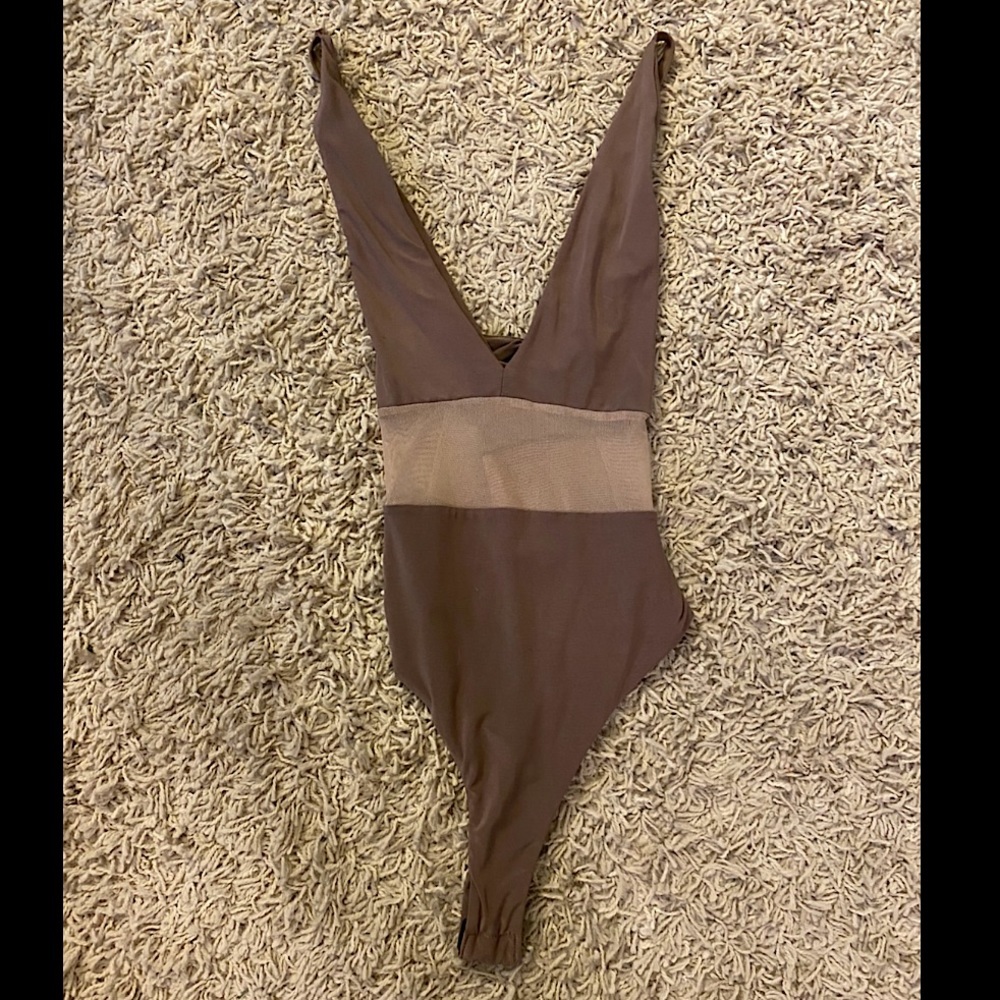 Beige bodysuit with mesh middle